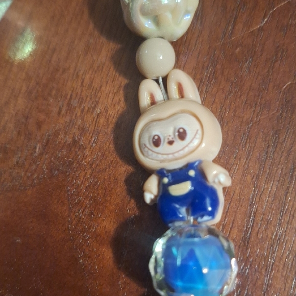 Labubu Beaded Phone Lanyard/ Bag Charm with Blue Heart Charm - Picture 2 of 6